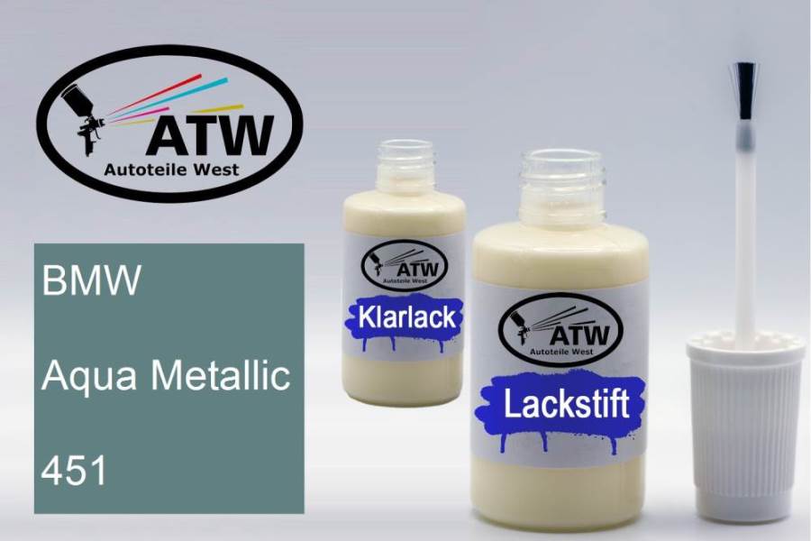 BMW, Aqua Metallic, 451: 20ml Lackstift + 20ml Klarlack - Set, von ATW Autoteile West.